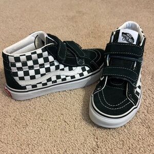 Vans Dark Green and White High-Top Sneakers with Checkerboard Design